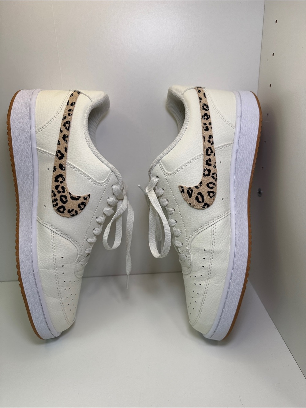 Nike Court Vision - White Leather with Leopard Swoosh - Size 10 - Picture 8 of 15